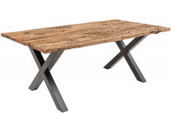 Solid dining table "SHARK X" 180 x 100 cm - recycled teak incl. glass top