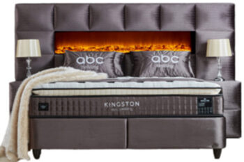 Premium box-spring bed "Kingston Crox" with ambient fireplace, mattress base: 160 x 200 cm