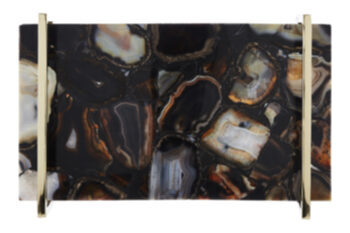 Grosses, edles Tablett „Bowerbird“ aus echtem Achatstein 28 x 41 cm - Black