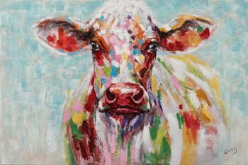 Handbemalter Kunstdruck „Bunte Kuh in Pastell“ 80 x 120 cm
