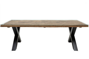 Solid dining table "SHARK X" 220 x 100 cm - recycled teak incl glass top
