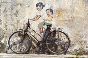 Acrylic glass picture "Street Art with bicycle" 80 x 120 cm