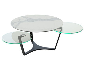 Extendable flexible design ceramic coffee table "Saffron" marble look / black, 77-115 x 43 cm