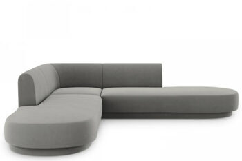 Modernes 5-Sitzer Design Ecksofa mit Ottomane „Miley“ - mit Samtbezug Grau