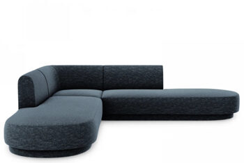 Canapé d'angle design moderne 5 places avec ottomane "Miley" - Chenille bleu foncé