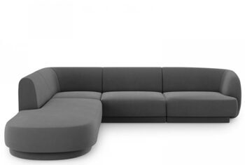 6 seater design corner sofa "Miley" - with velvet cover dark gray