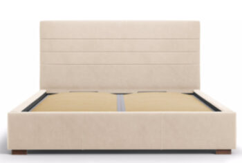 Design storage bed with headboard "Aranda" Beige in velvet