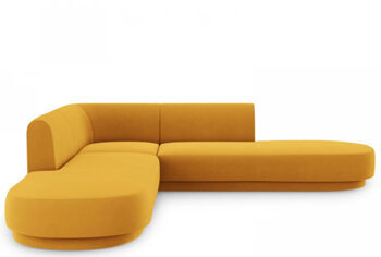 Modern 5 seater design corner sofa with ottoman "Miley" - with velvet cover mustard yellow