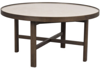 Table basse design en céramique "Marsden" Ø 90 cm, chêne brun foncé