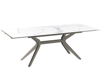 Extendable designer dining table "Impulsion" ceramic, light marble look - 150-230 x 100 cm