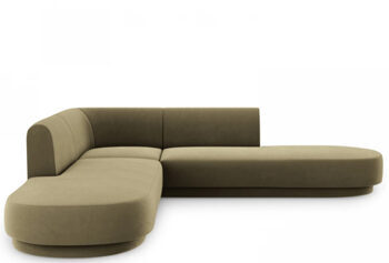 Modern 5 seater design corner sofa with ottoman "Miley" - with velvet cover olive green