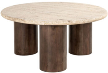 Design coffee table "Douglas" with travertine table top, Ø 90/ height 40 cm