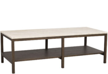 Grande table basse design "Orwel" 140 x 60 cm, travertin / chêne brun foncé