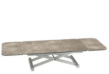 Multifunctional design dining and coffee table "Enora" cement gray, 120-190 x 75 cm / height 38-82 cm