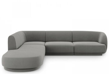 6 seater design corner sofa "Miley" - with velvet cover gray