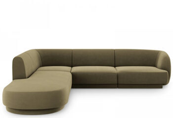 6-seater design corner sofa "Miley" - with velvet cover olive green