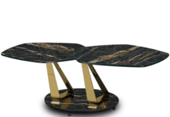 Ausziehbarer Designer Couchtisch „Basalto“ mit rotierenden Tischplatten - Black Desire /Gold