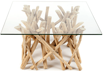 Table basse extravagante "Driftwood" 80 x 80 cm