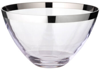 Mundgeblasene Schale „Holly“, Kristallglas mit Platinrand, Ø 30 cm