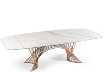 Extendable designer dining table "Latour" - Calacatta / Copper
