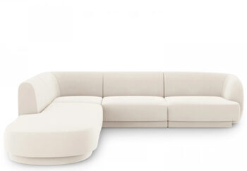 6 seater design corner sofa "Miley" - with velvet cover Soft Beige