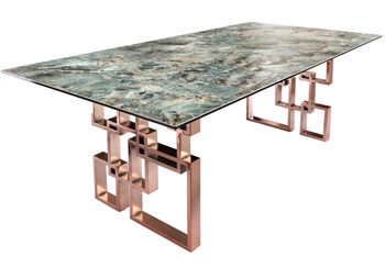 Designer dining table "Atlantis" ceramic 200 x 100 cm - rose gold / marble look