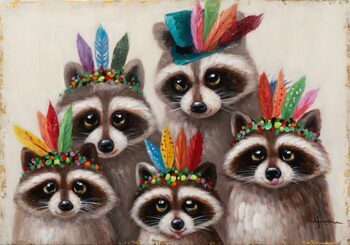 Hand painted art print "Indian raccoons" 70 x 100 cm
