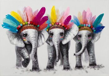 Handbemalter 3D-Kunstdruck „Elephants with Feathers“ 70 x 100 cm