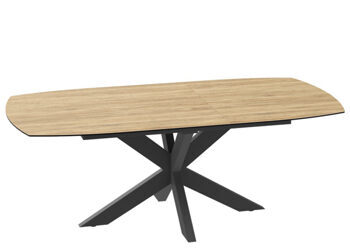 Extendable designer dining table "Phoenix" ceramic, wood look oak - 160-200 x 100 cm