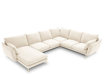Grand canapé en velours en U design "Elio" 337 x 244 cm - Soft Beige