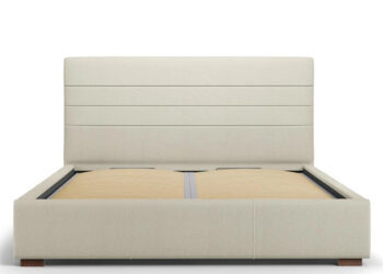 Design storage bed with headboard "Aranda textured fabric" Beige
