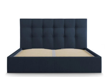 Design storage bed with headboard "Phaedra textured fabric" dark blue