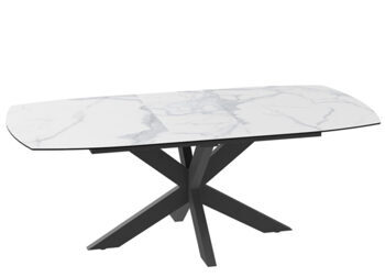 Extendable designer dining table "Phoenix" ceramic, light marble look - 160-200 x 100 cm