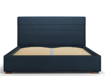 Design storage bed with headboard "Aranda textured fabric" dark blue