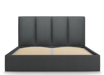 Design storage bed with headboard "Pyla textured fabric" dark gray