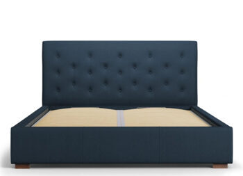 Design storage bed with headboard "Seri textured fabric" dark blue