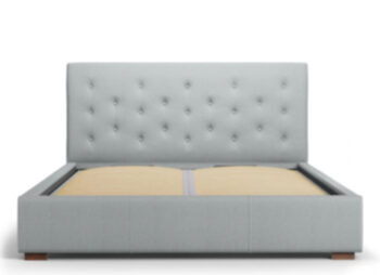 Design storage bed with headboard "Seri textured fabric" light gray