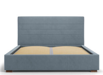 Design storage bed with headboard "Aranda" Light blue in velvet
