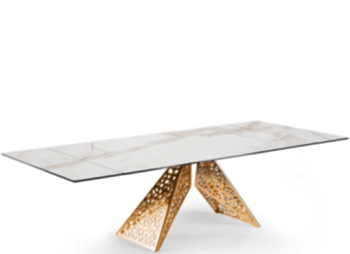 Table de salle à manger design extensible "Coliseum" - Calacatta / Or