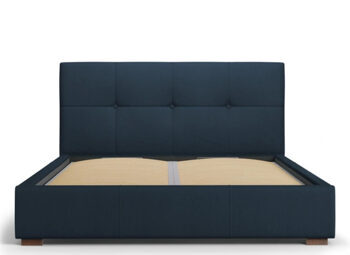Design storage bed with headboard "Sage textured fabric" dark blue