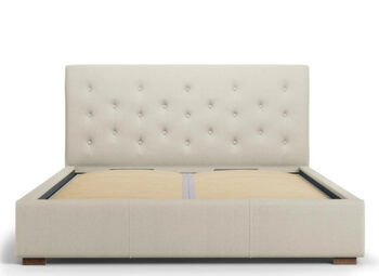 Design storage bed with headboard "Seri textured fabric" Beige