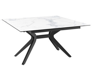 Extendable designer dining table "Fascination" ceramic, light marble look, 150-90 x 150 cm