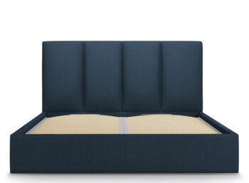 Design storage bed with headboard "Pyla textured fabric" dark blue