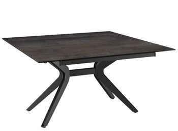 Extendable designer dining table "Fascination" ceramic, dark rust look, 150-90 x 150 cm