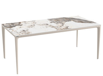 Table de jardin design "Mallorca" en céramique intégrale, marbre Calcatta / gris cachemire 180 x 90 cm
