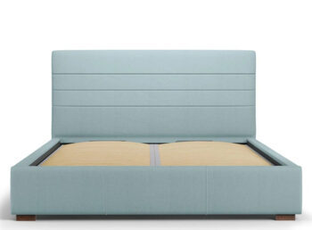 Design storage bed with headboard "Aranda textured fabric" light blue
