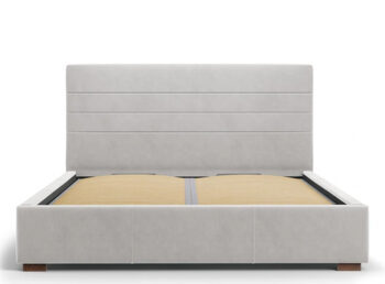Design storage bed with headboard "Aranda" Light gray in velvet
