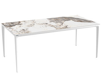 Table de jardin design "Mallorca" en céramique intégrale, marbre Calcatta / blanc 180 x 90 cm