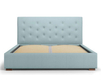 Design storage bed with headboard "Seri textured fabric" light blue