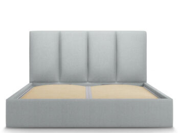Design storage bed with headboard "Pyla textured fabric" light gray